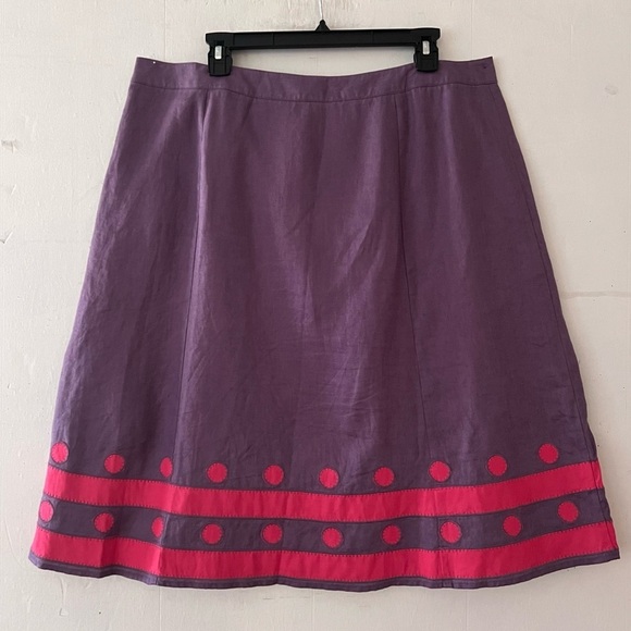 Boden Linen A-Line Skirt with Whipstitch Appliqué Detail Size 14 Long - Picture 5 of 11